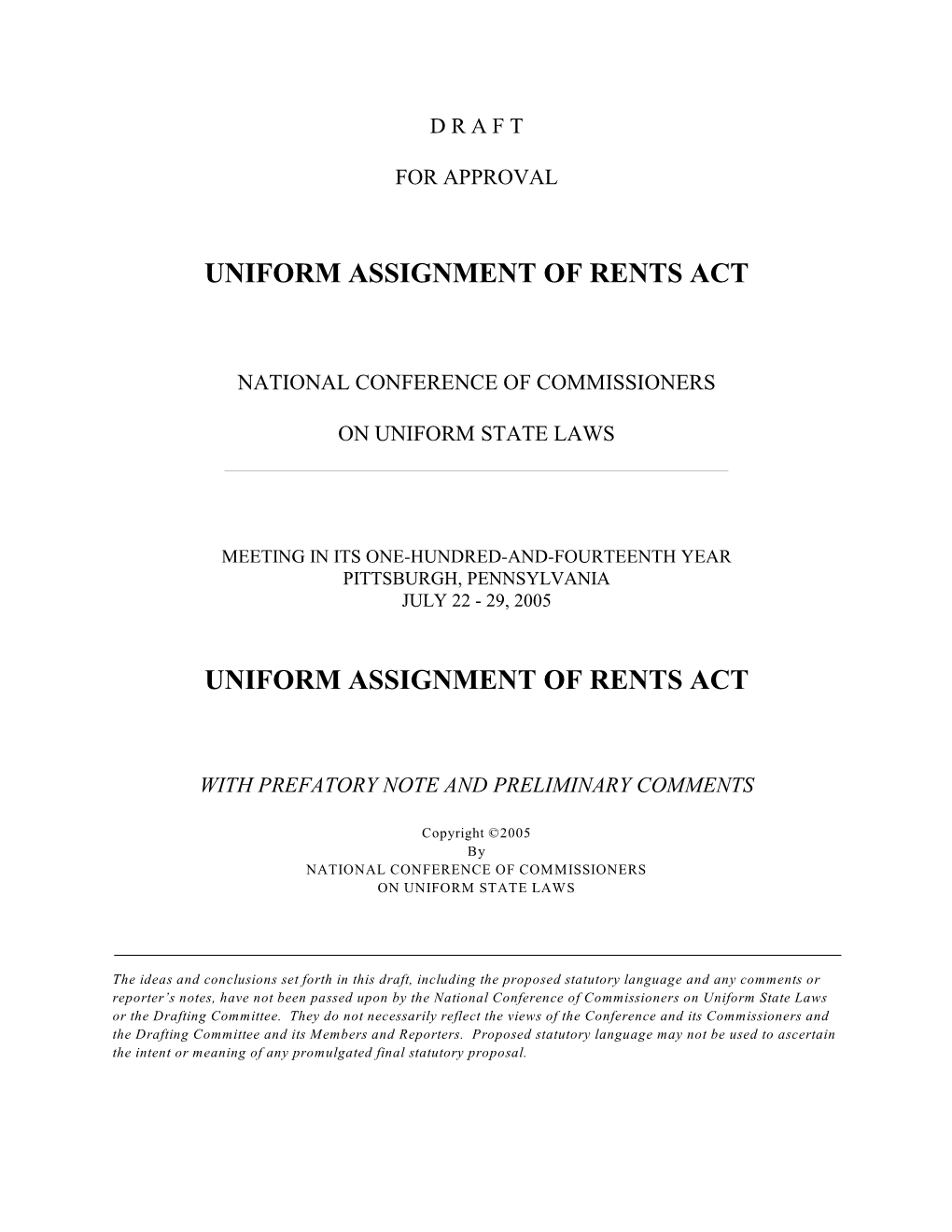 Uniform Assignment of Rents Act