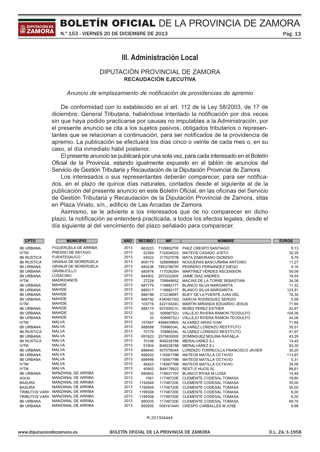 Boletín Oficial De La Provincia De Zamora