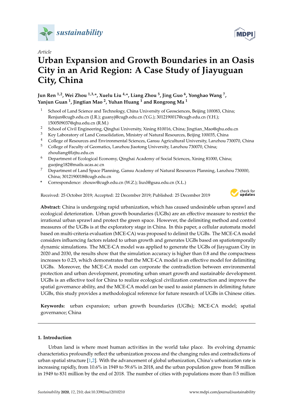 Urban Expansion and Growth Boundaries in an Oasis City in an Arid Region: a Case Study of Jiayuguan City, China