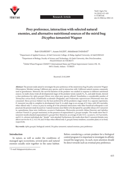 Prey Preference, Interaction with Selected Natural Enemies, and Alternative Nutritional Sources of the Mirid Bug Dicyphus Tamaninii Wagner