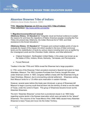 Absentee Shawnee Tribe of Indians (Oklahoma Social Studies Standards, OSDE)
