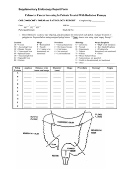 Supplementary Endoscopy Report Form Colorectal Cancer Screening