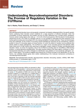 Understanding Neurodevelopmental Disorders: the Promise of Regulatory Variation in the 30Utrome
