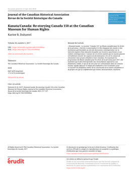 Kanata/Canada: Re-Storying Canada 150 at the Canadian Museum for Human Rights Karine R