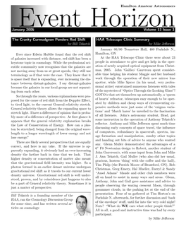 January 2006 Volume 13 Issue 3 the Cranky Curmudgeon Ponders Red Shift HAA Telescope Clinic Summary