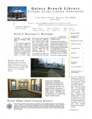 Quincy Branch Library Friends of the Library Newsletter