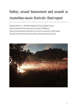 Safety, Sexual Harassment and Assault at Australian Music Festivals: Final Report