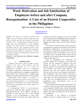 Work Motivation and Job Satisfaction of Employees Before And