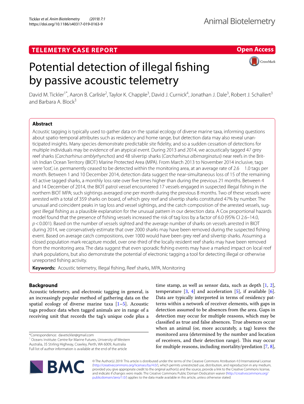 Potential Detection of Illegal Fishing by Passive Acoustic Telemetry