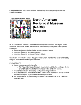 North American Reciprocal Museum (NARM) Program