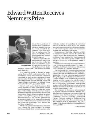 Edward Witten Receives Nemmers Prize