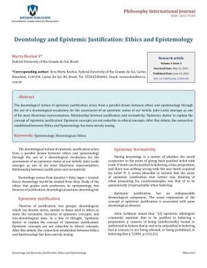 Deontology and Epistemic Justification: Ethics and Epistemology