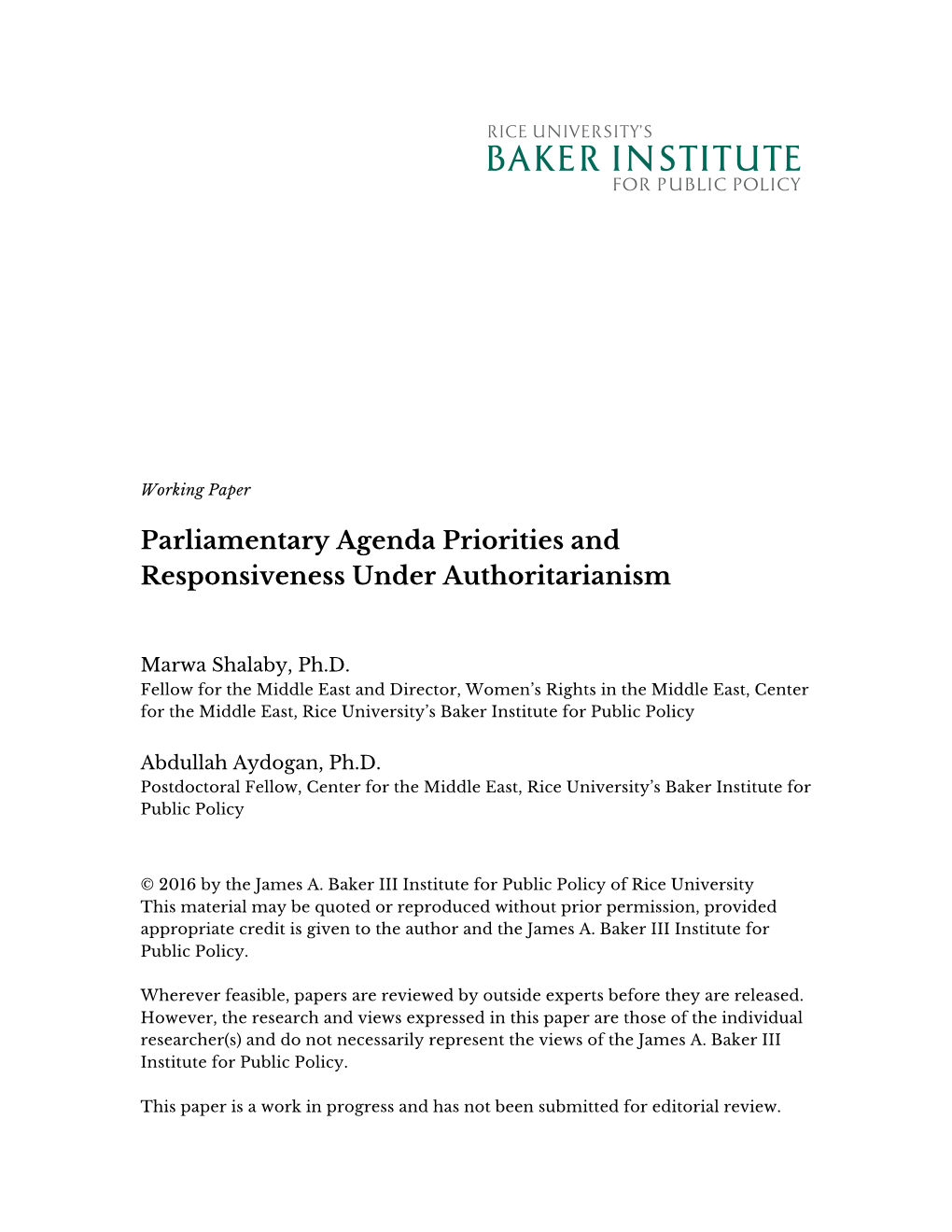 Parliamentary Agenda Priorities and Responsiveness Under Authoritarianism