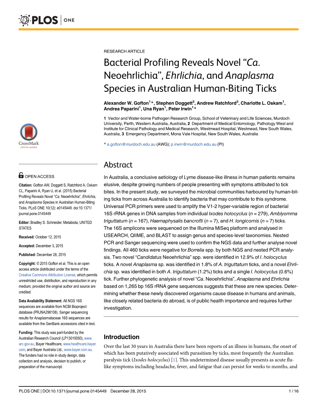 Ehrlichia, and Anaplasma Species in Australian Human-Biting Ticks