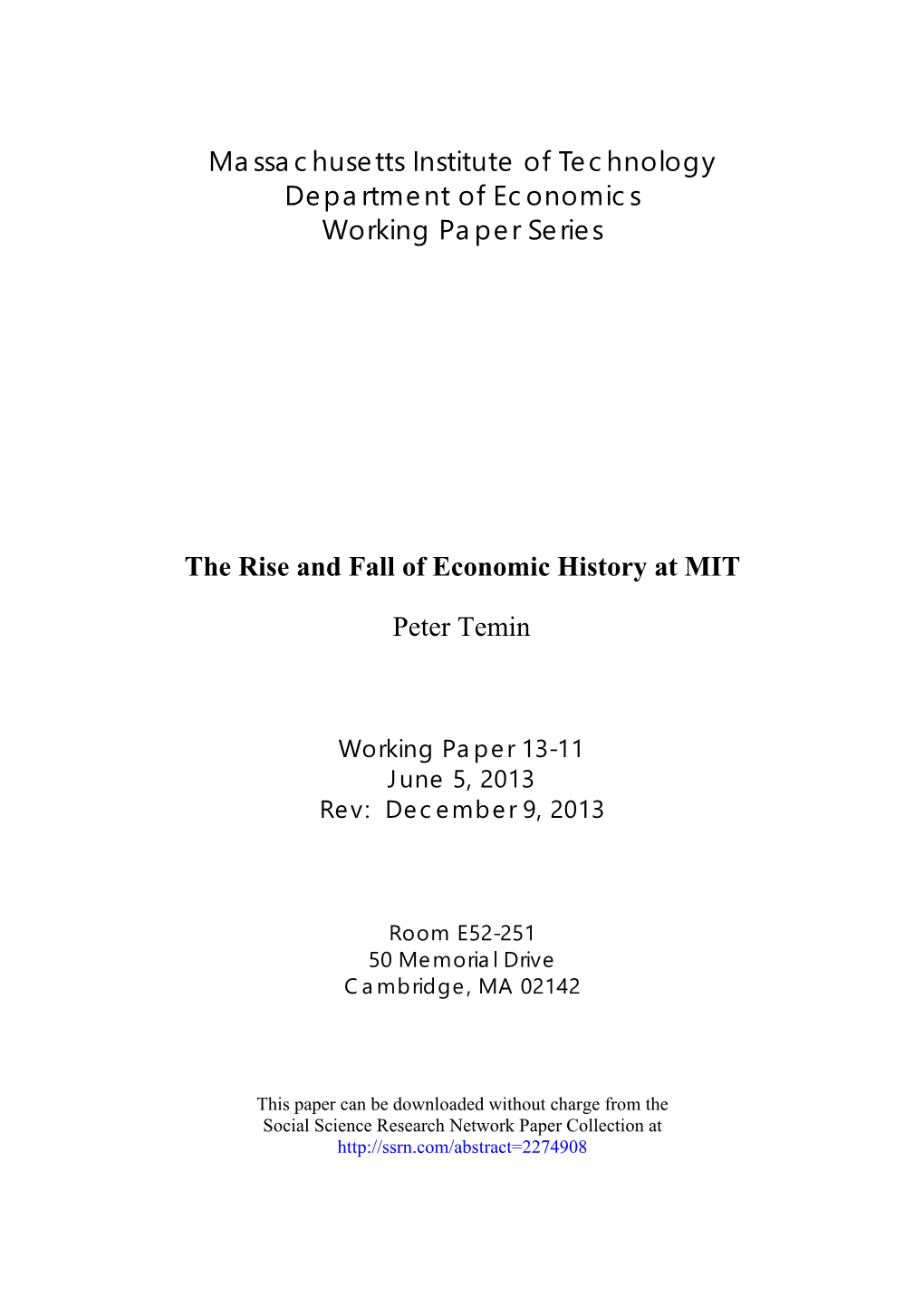 Massachusetts Institute of Technology Department of Economics Working Paper Series