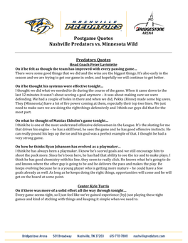 Postgame Quotes Nashville Predators Vs. Minnesota Wild