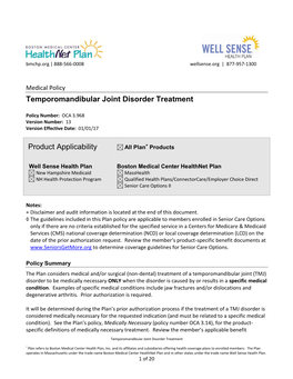 Temporomandibular Joint Disorder Treatment Product Applicability
