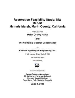Restoration Feasibility Study: Site Report Mcinnis Marsh, Marin County, California