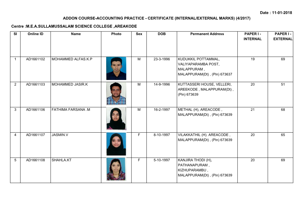 11-01-2018 Addon Course-Accounting Practice - Certificate (Internal/External Marks) (4/2017)