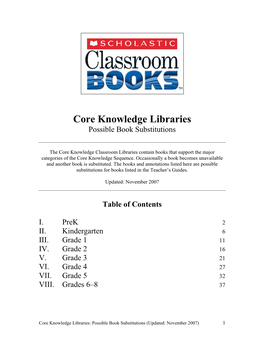 Core Knowledge Libraries Possible Book Substitutions