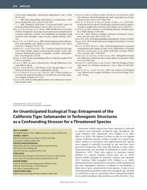 Entrapment of the California Tiger Salamander in Technogenic Structures As a Confounding Stressor for a Threatened Species