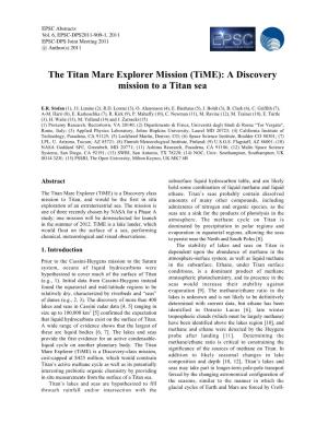The Titan Mare Explorer Mission (Time): a Discovery Mission to a Titan Sea