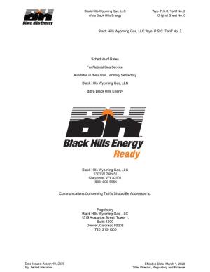 Black Hills Wyoming Gas, LLC Wyo. PSC Tariff No. 2