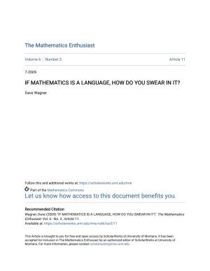 If Mathematics Is a Language, How Do You Swear in It?