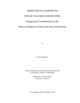 Pedagogical Considerations on the Role of Children in Vittorio De Sica’S Neorealism