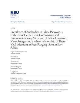 Prevalence of Antibodies to Feline Parvovirus, Calicivirus, Herpesvirus