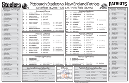 Pittsburgh Steelers Vs. New England Patriots Steelers Numerical December 16, 2018 - 4:25 P.M