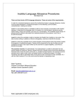 Test for Inuktitut/Inuinnaqtun Language Allowance