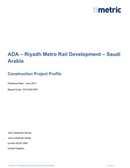ADA – Riyadh Metro Rail Development – Saudi Arabia