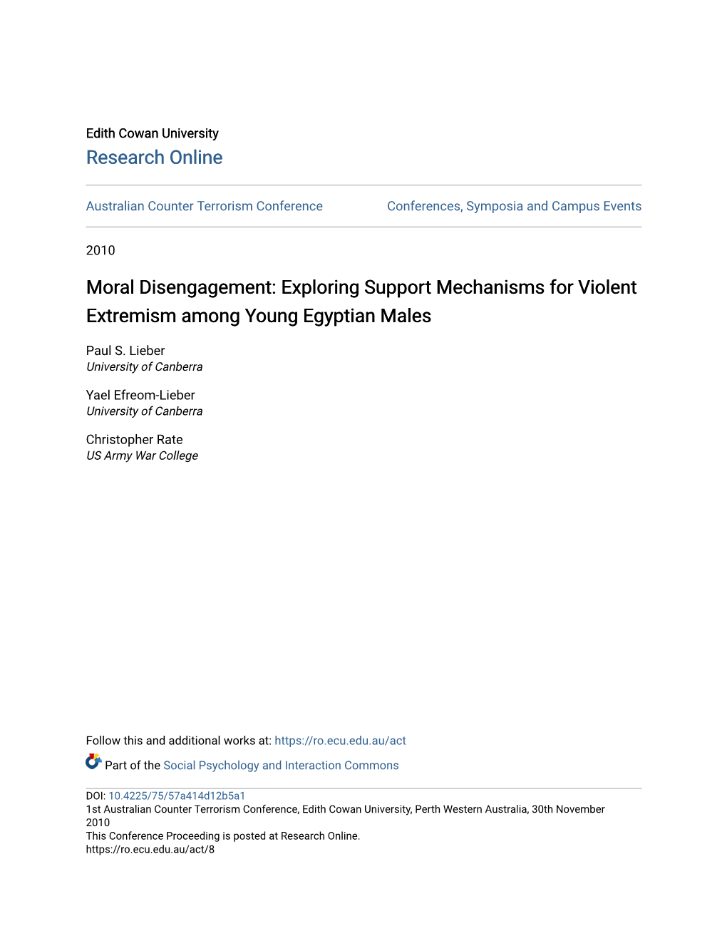 Moral Disengagement: Exploring Support Mechanisms for Violent Extremism Among Young Egyptian Males