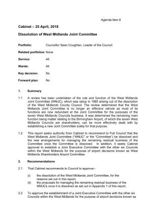 Dissolution of West Midlands Joint Committee