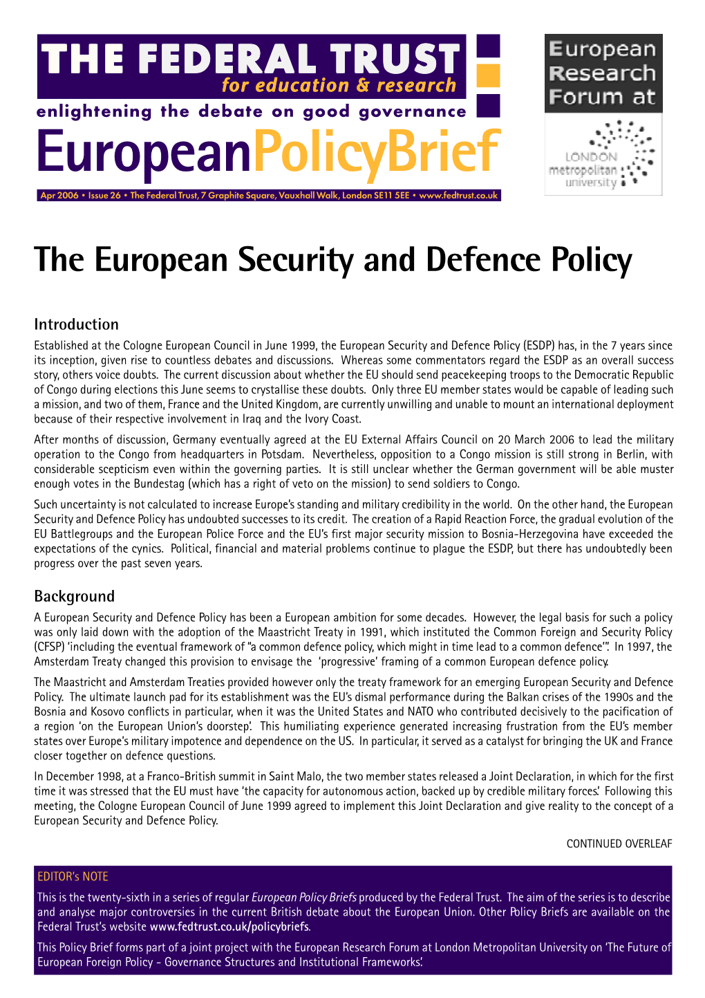 The European Security and Defence Policy