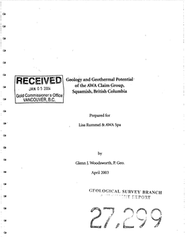 Geology and Geothermal Potential of the AWA Claim Group, Squamish