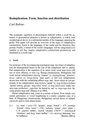 Reduplication: Form, Function and Distribution Carl Rubino