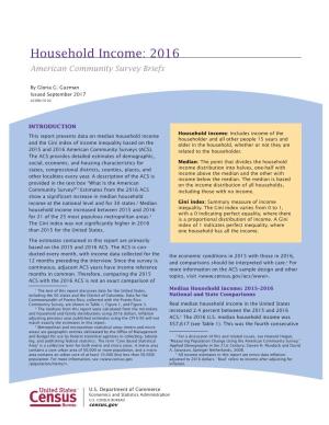 Household Income: 2016 American Community Survey Briefs