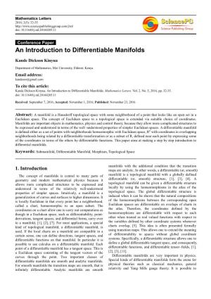 An Introduction to Differentiable Manifolds