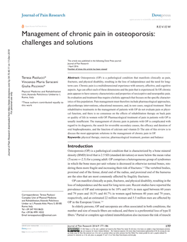 Management of Chronic Pain in Osteoporosis: Challenges and Solutions