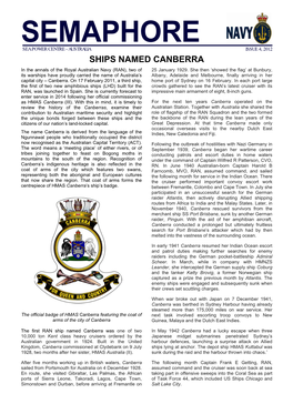 SEMAPHORE SEA POWER CENTRE - AUSTRALIA ISSUE 4, 2012 SHIPS NAMED CANBERRA in the Annals of the Royal Australian Navy (RAN), Two of 25 January 1929