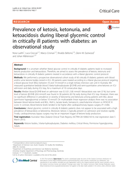 Prevalence of Ketosis, Ketonuria, and Ketoacidosis During Liberal Glycemic