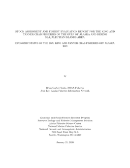 Stock Assessment and Fishery Evaluation Report for King and Tanner Crab Fisheries of the Bering Sea and Aleutian Islands Regions