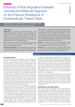 Influence of Post Angulation Between Coronal and Radicular Segment on the Fracture Resistance of Dentistry Section Endodontically Treated Teeth