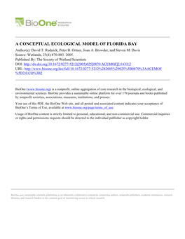 A CONCEPTUAL ECOLOGICAL MODEL of FLORIDA BAY Author(S): David T