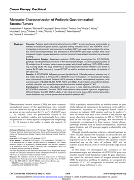 Molecular Characterization of Pediatric Gastrointestinal Stromal Tumors Narasimhan P