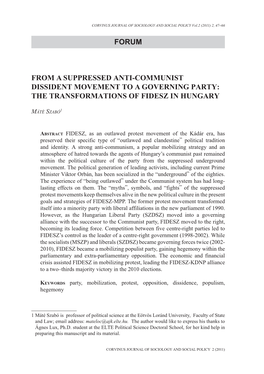 From a Suppressed Anti-Communist Dissident Movement to a Governing Party: the Transformations of FIDESZ in Hungary