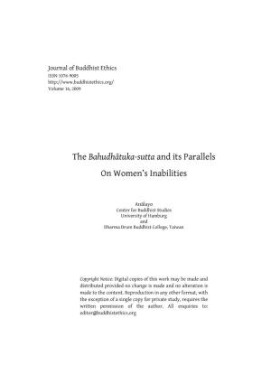 The Bahudhātuka-Sutta and Its Parallels on Women's Inabilities
