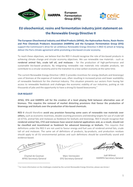 EU Oleochemical, Resins and Fermentation Industry Joint Statement on the Renewable Energy Directive II